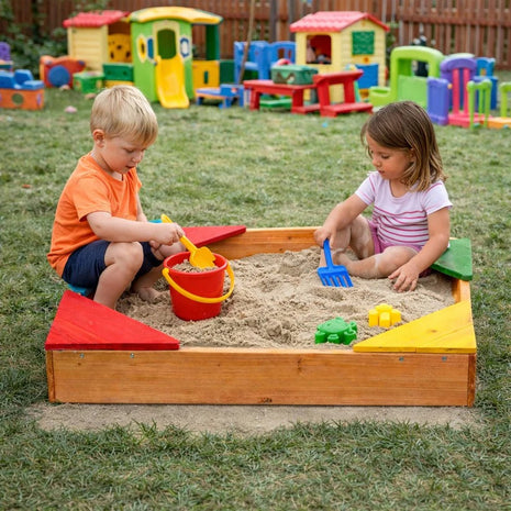 Dečiji drveni peskarnik KINDER HOME sa 4 sedišta – 90x90 cm, za dvorište i baštu