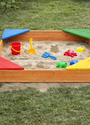 Dečiji drveni peskarnik KINDER HOME sa 4 sedišta – 90x90 cm, za dvorište i baštu