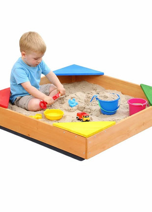 Dečiji drveni peskarnik KINDER HOME sa 4 sedišta – 90x90 cm, za dvorište i baštu