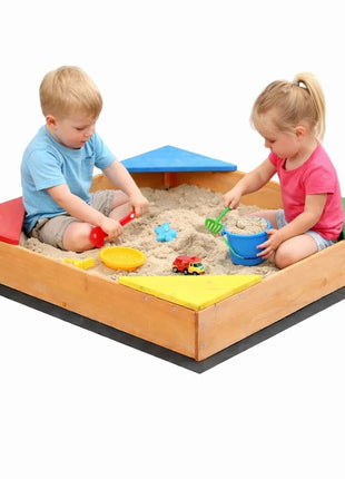 Dečiji drveni peskarnik KINDER HOME sa 4 sedišta – 90x90 cm, za dvorište i baštu