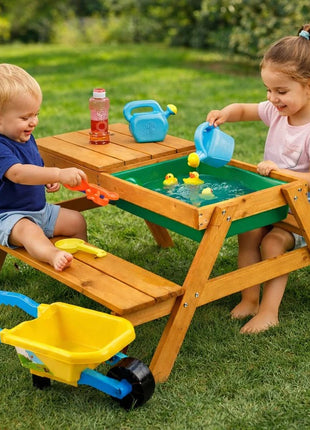 Dečji drveni sto sa klupama i peskarnikom KINDER HOME – 2u1, podizna ploča