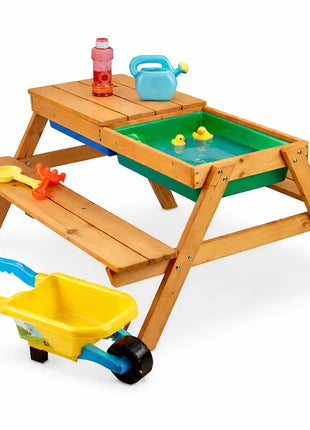 Dečji drveni sto sa klupama i peskarnikom KINDER HOME – 2u1, podizna ploča