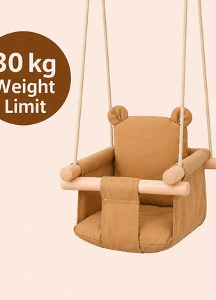 Dečija drvena ljuljaška Plišani meda KINDER HOME – Mekano pamučno sedište, do 30 kg