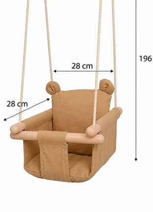 Dečija drvena ljuljaška Plišani meda KINDER HOME – Mekano pamučno sedište, do 30 kg