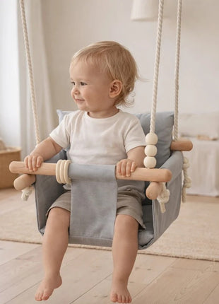 Dečija drvena ljuljaška KINDER HOME Skandi– meko pamučno sedište sa naslonom