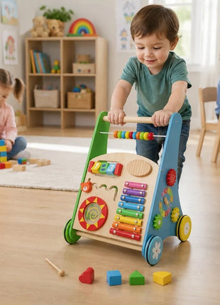 Dečija drvena hodalica KINDER HOME sa aktivnostima, ksilofonom i dirkama