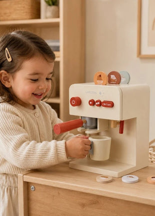 Dečji drveni aparat za kafu KINDER HOME sa šoljom i dodacima, puno drvo