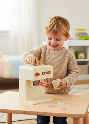 Dečji drveni aparat za kafu KINDER HOME sa šoljom i dodacima, puno drvo