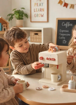Dečji drveni aparat za kafu KINDER HOME sa šoljom i dodacima, puno drvo