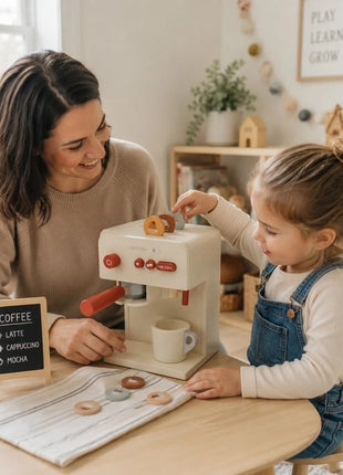 Dečji drveni aparat za kafu KINDER HOME sa šoljom i dodacima, puno drvo