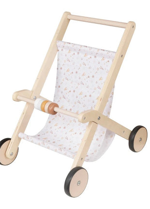 Dečija drvena kolica za lutke KINDER HOME sa mekom tekstilnom korpom, prirodno drvo