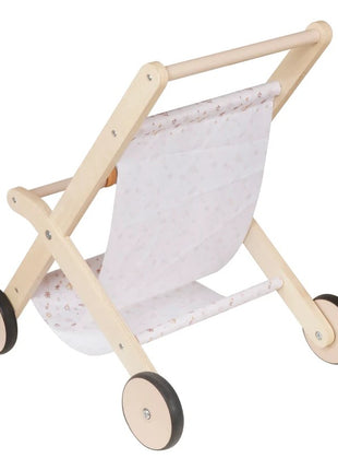 Dečija drvena kolica za lutke KINDER HOME sa mekom tekstilnom korpom, prirodno drvo